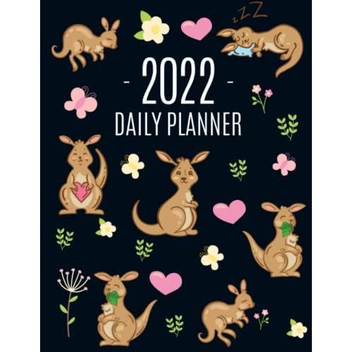 Kangaroo Daily Planner 2022: Cute Outback Animal Scheduler | Pretty Organizer With Australian Marsupial, Pink Hearts + Butterflies | Januarydecember (12 Months)