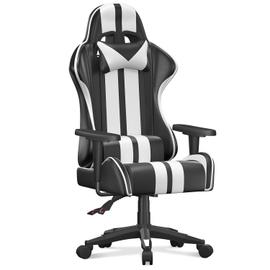 Chaise gaming Bigzzia Fauteuil gamer - chaise gaming - siège de bureau  réglable pivotant gaming racing - avec coussin et dossier inclinable blanc