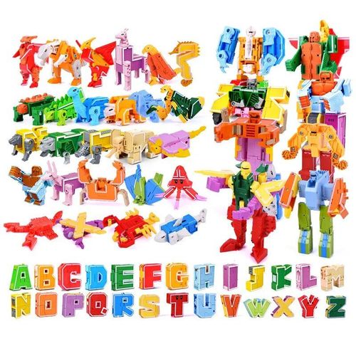 Blanc - Blocs De Construction À Lettres Pour Enfants, 26 Pièces, Robot De Transformation, Déformation, Alphabet, Figurine, Blocs À Assembler, Jouets Éducatifs