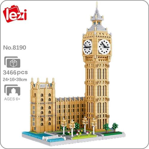 Mini Blocs De Construction De Briques De Diamant Pour Enfants, Lezi, Architecture Mondiale, Tour De Pet Elizabeth, Cadeau De Bricolage, Sans Boîte, Big Ben, 8190