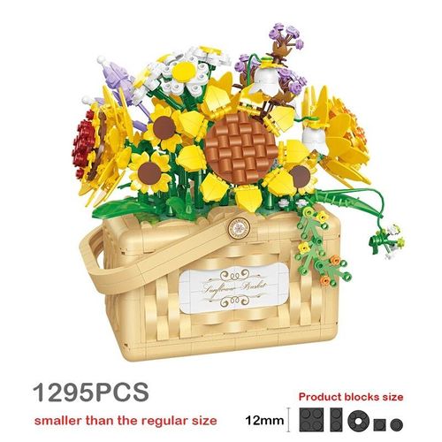 Sunflower - Ensemble De Panier De Fleurs Pour Garçons, Modèle De Rose De Tournesol Éternel, Cadeau Romantique, Assemblage De Briques De Bricolage, Jouets De Nuit De Construction, Décoration D'intérieur