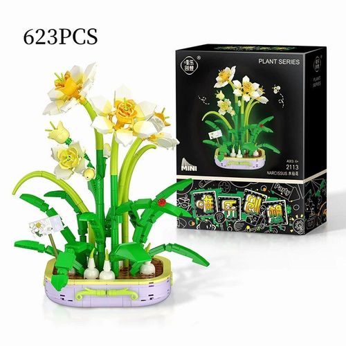 Aucune Boîte - Narcisse - Bouquet De Fleurs Romantiques Orchidée Rose, Briques De Construction De Nuit, Jouet, Bricolage, Illustration En Pot, Vacances, Cadeaux De Noël Pour Petite Amie