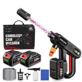 Nettoyeur haute pression sans fil 200 bar, Écran de réglage LED, débit 4.1L/min, nettoyeur haute pression portable 5 en 1 avec 2 x Batterie