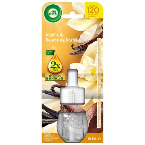 AIR WICK Recharge Diffuseur désodorisant Electrique Huiles essentielles Vanille & Beurre de Karité
