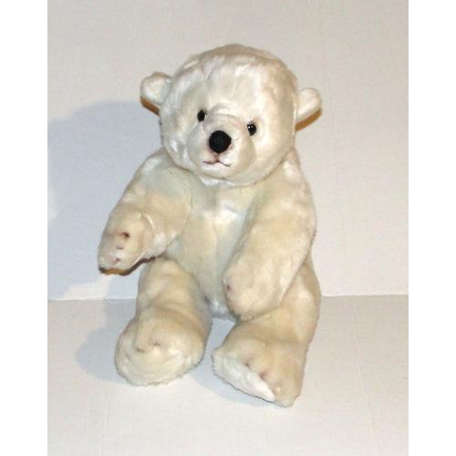 Peluche Ours Polaire Crême Anima - Doudou Ours Assis 28 Cm