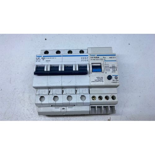 1 Disjoncteur Différentiel Hager BD 433 + 4P Disjoncteur NF 420 C20 - 400 V