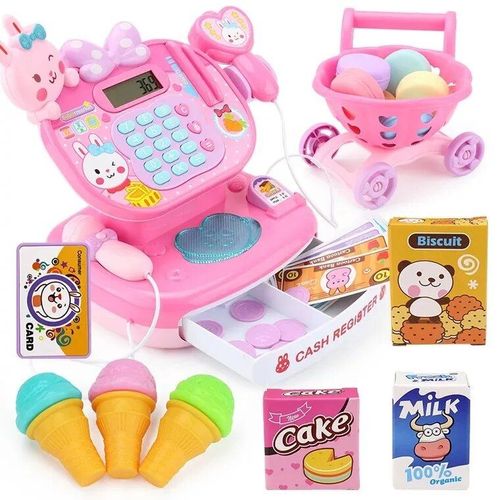 Caisse Enregistreuse De Supermarché Avec Lumières Led, Jouet Coule, Cadeau Pour Bébé, Simulation De Caisse, Panier, Carte De Crédit, Maison De Jeu, Haute Qualité