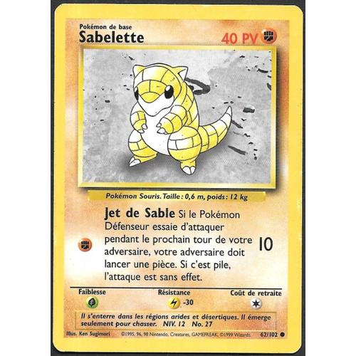 Carte Pokémon Sabelette 62/102 - Set De Base Wizards (Vf)