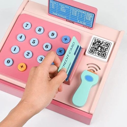 D7wf-Ensemble De Jeu De Caisse Enregistreuse En Bois Avec Eau Et Carte De Crédit, Jeu D'argent, Jouet Pour Enfants De 2 À 4 Ans