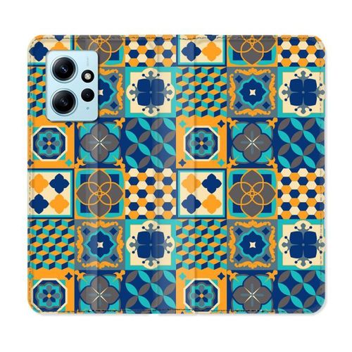 Housse Cuir Portefeuille Pour Xiaomi Redmi Note 12 4g Texture Carreau Ciment Orange