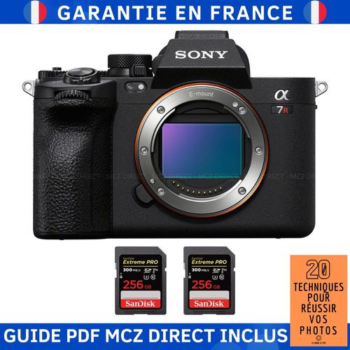 Sony A7R V + 2 SanDisk 256GB Extreme PRO UHS-II SDXC 300 MB/s + Guide PDF MCZ DIRECT '20 TECHNIQUES POUR RÉUSSIR VOS PHOTOS'