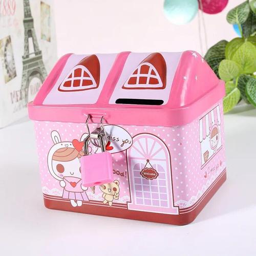 PK - Petite tirelire en fer blanc Nairobi Orn avec serrure pour enfants, boîte de rangement pour pièces de monnaie, dessin animé pour garçons et filles