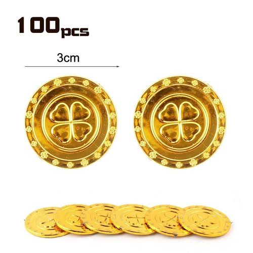 100pcs Coin A - Pièce D'or En Plastique Pour Enfants, Décoration De Cosplay De Fête D'anniversaire, Fournitures De Jeu De Sagesse, Cadeau D'halloween, Jouet Faveur Pour Enfant, 7,5 Pouces, 100 Pièces