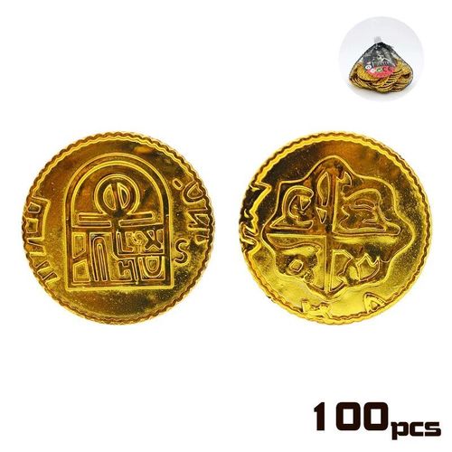 100pcs Maya Coin I - Pièce D'or En Plastique Pour Enfants, Décoration De Cosplay De Fête D'anniversaire, Fournitures De Jeu De Sagesse, Cadeau D'halloween, Jouet Faveur Pour Enfant, 7,5 Pouces, 100 Pièces
