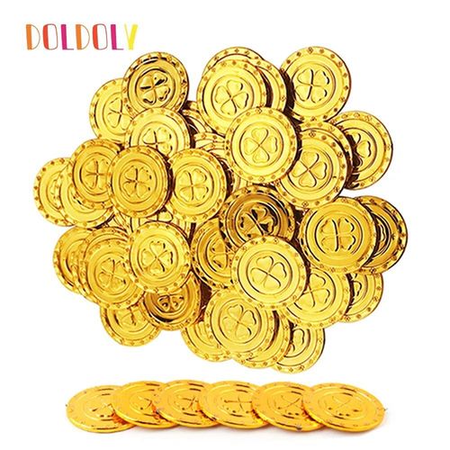 100pcs Coin E - Pièce D'or En Plastique Pour Enfants, Décoration De Cosplay De Fête D'anniversaire, Fournitures De Jeu De Sagesse, Cadeau D'halloween, Jouet Faveur Pour Enfant, 7,5 Pouces, 100 Pièces
