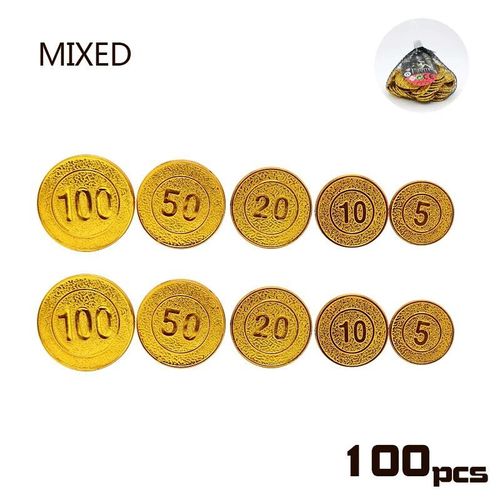 100pcs Mixte Coin I - Pièce D'or En Plastique Pour Enfants, Décoration De Cosplay De Fête D'anniversaire, Fournitures De Jeu De Sagesse, Cadeau D'halloween, Jouet Faveur Pour Enfant, 7,5 Pouces, 100 Pièces