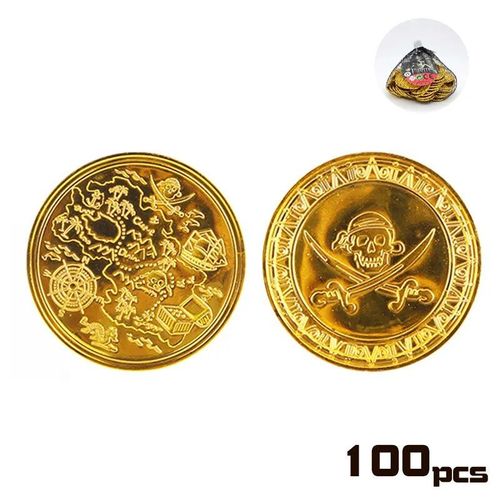 Pirate Map Coin - Pièce D'or En Plastique Pour Enfants, Décoration De Cosplay De Fête D'anniversaire, Fournitures De Jeu De Sagesse, Cadeau D'halloween, Jouet Faveur Pour Enfant, 7,5 Pouces, 100 Pièces