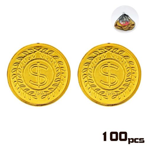 100pcs S Coin I - Pièce D'or En Plastique Pour Enfants, Décoration De Cosplay De Fête D'anniversaire, Fournitures De Jeu De Sagesse, Cadeau D'halloween, Jouet Faveur Pour Enfant, 7,5 Pouces, 100 Pièces
