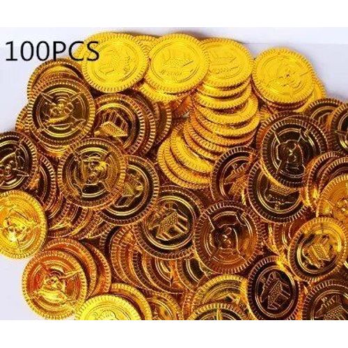 Gold 100 Pcs - Pièces De Monnaie En Plastique Pour Ixd'halloween, Accessoires De Cosplay, Jouets Pour Enfants, 7,5