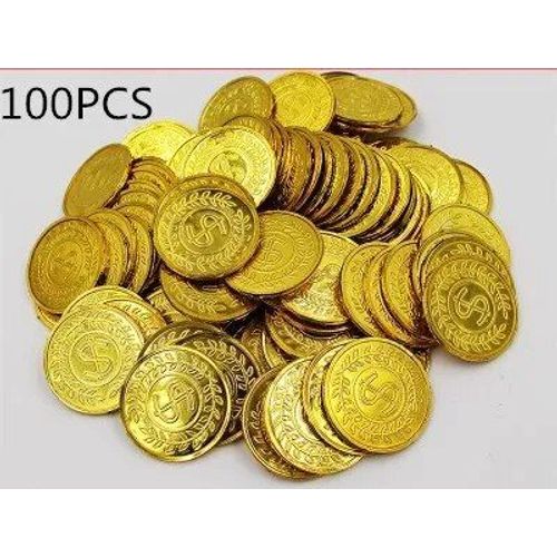 Gold 100 Pcs - Pièces De Monnaie En Plastique Pour Ixd'halloween, Accessoires De Cosplay, Jouets Pour Enfants, 7,5