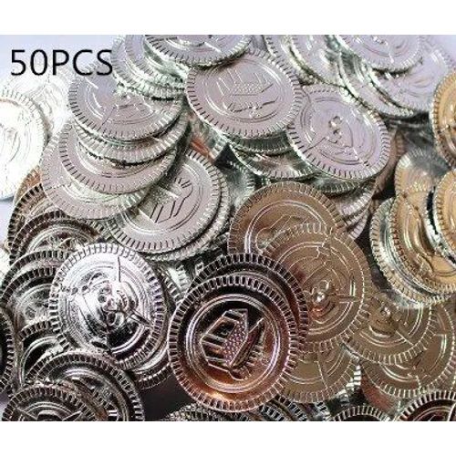 Silver 50 Pcs - Pièces De Monnaie En Plastique Pour Ixd'halloween, Accessoires De Cosplay, Jouets Pour Enfants, 7,5