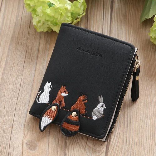 Noir - Porte-Monnaie Vintage Pour Femmes Et Enfants, Nouveaux Portefeuilles, Animal De Dessin Animé, Renard, Couleurs Acidulées, Porte-Monnaie