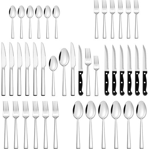 Kgabery-Ensemble De Couverts 36 Pièces En Acier Inoxydable Avec Couteau À Steak,Couverts Avec Couteau,Fourchette Cuillère,Couverts De Table Pour La Maison/Fête/Restaurant,Passe Au Lave-Vaisselle
