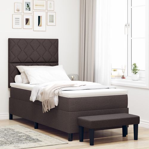 Vidaxl Lit Box Spring Avec Matelas & Banc Marron Foncé 100x200 Cm Tissu