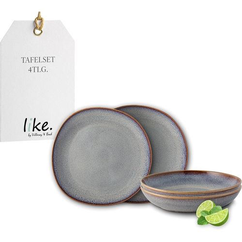 Kgabery-Lave Ensemble De Vaisselle En Grès,4 P.,Look Poterie,Service De Table Pour 2 Personnes,Beige
