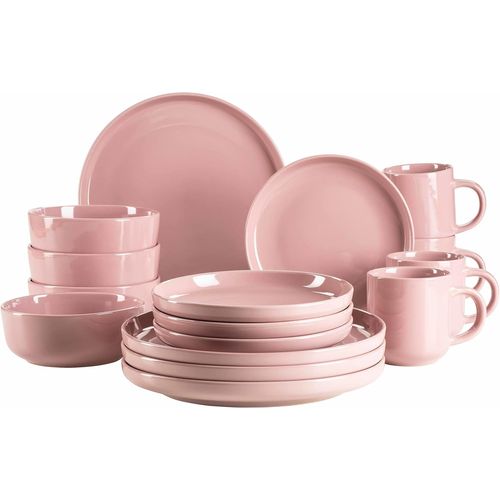 KGABERY-934005 Série Alenia Service De Table Pour 4 Personnes Au Design Scandinave Moderne 16 Pièces En Céramique Rose Grès