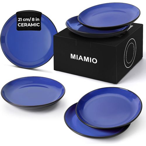 Kgabery-Ensemble D'assiettes 6 En Céramique Grès Pour La Table-Collection Le Papillon (Bleu,21 Cm)