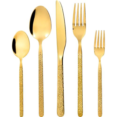 Kgabery-Set Couverts De Table Dorés Acier Inox Pour 12 Personnes,Ensemble De Ménagère Or Design 60 Pièces,Avec Couteau Et Fourchette Cuillère
