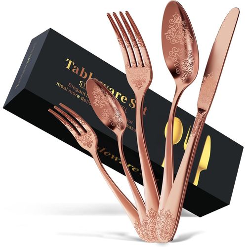 Kgabery-Set De Couverts Pour 6 Personnes¿30 Pièces En Acier Inoxydable Or Rose,Sets De Couverts Élégants Avec Couteau,Fourchette,Cuillère,Set De Couverts Pour La Maison,La Fête,Le