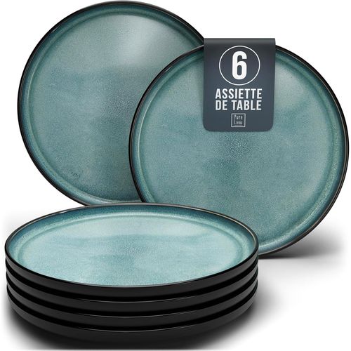 Kgabery-Assiettes Service De Table: Ensemble De 6 Grandes Assiettes En Grès Ibiza-Élégantes,Compatibles Lave-Vaisselle Et Micro-Ondes-Service Vaisselle 6 Personnes,Pure Living Bleu Pétrole Foncé