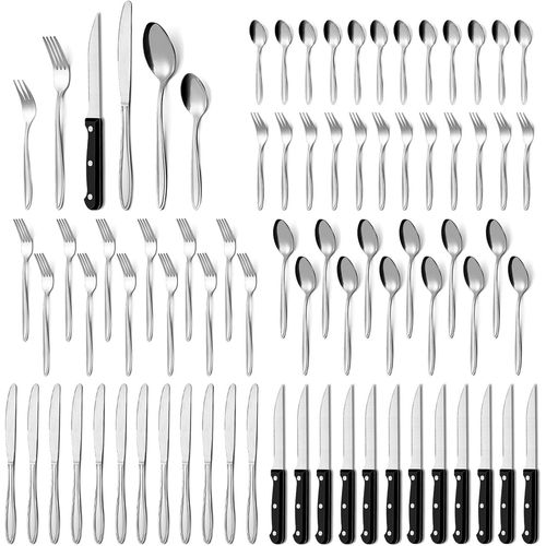 Kgabery-Set De Couverts 72 Pièces,Service De Table 12 Personnes,Set De Couverts De Haute Qualité Avec Couteau À Steak,Couteau,Fourchette,Cuillère,Elégant Acier Inoxydable Couvert