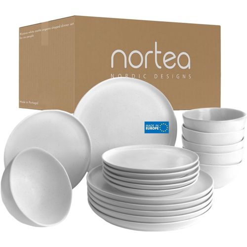 KGABERY-Service De Table Design Nordique Blanc Mat,Pour 6 Personnes,18 Pièces,Avec Formes Organiques,Fabriqué De Manière Durable Au Portugal