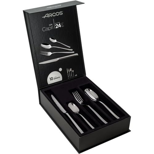 Kgabery-Ensemble De Couverts 24 Pièces.Service Complet Pour 6 Personnes.Inclut 6 Cuillères.6 Couteaux.6 Fourchettes.6 Cuillères À Dessert.Série Capri.Couleur Argent