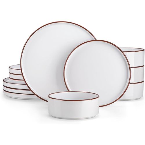 Kgabery-Série Venus Assiettes Service De Table Moderne En Grès 12 Pièces Rond Avec 4 Assiettes Plates Grandes,4assiettes Plates Petites Et 4 Bols Polyvalents Pour 4 Personnes