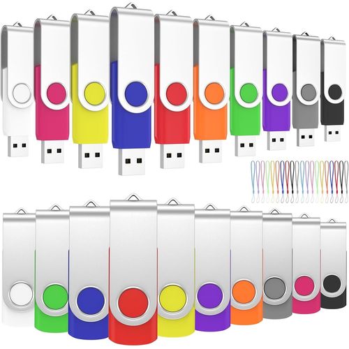 KGABERY-Lot De 20 Clé Usb 8 Go Clef Usb 8Go Rotation Pendrive Usb 2.0 Mémoire Stick Disque Avec 20 Cordes (10 Couleurs,8Gb*20Pcs)