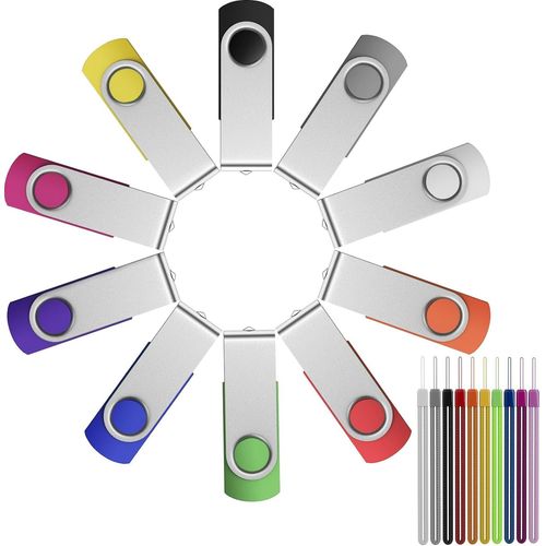 KGABERY-Lot De 10 Clé Usb 2.0 8 Go Clefs Usb-Pivotante Cle Usb 8Go Pendrive Portable Lecteur Flash Usb-Usb Flash Drive Stockage De Données Couleur Mixte Mémoire Stick Avec Cordes