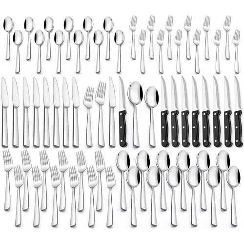 Kgabery-Set De Couverts Pour 12 Personnes,72 Pièces En Acier Inoxydable Avec Couteau À Steak,Couverts Avec Couteau,Fourchette,Cuillère,Élégant Couverts De Table Pour La Maison,Le Restaurant,La