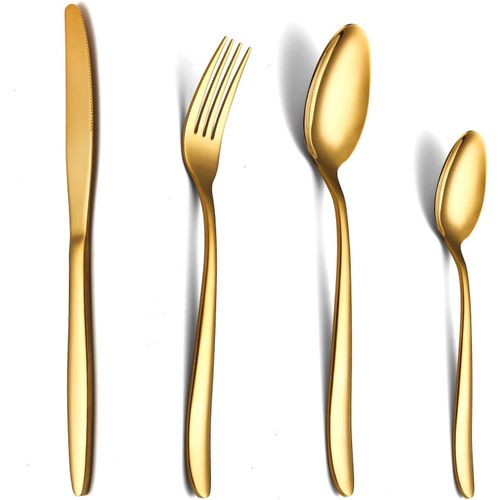 Kgabery-Couverts De Table Or 6 Personnes,Ensemble De Couvert Acier Inox 24 Pièces,Avec Cuillère Couteau Fourchette