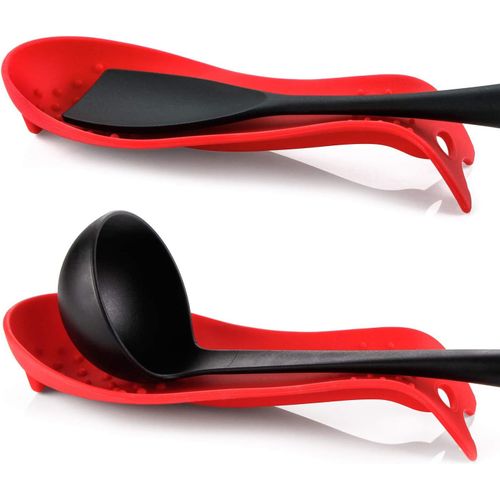Repose-Cuillère En Silicone Pour Cuisinière, Support Pour Ustensiles De Cuisine Pour Comptoir De Cuisine - (Lot De 2, Rouge)[Kit6501512]