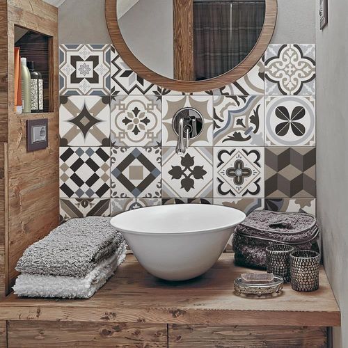 Autocollants Carrelage Salle De Bain Et Cuisine 10 Pcs 20x20 Cm - Ps00089 Décoration Murale En Carrelage Mosaïque Pvc Imperméable Style Carreaux De Ciment Azulejos[Kit6502153]