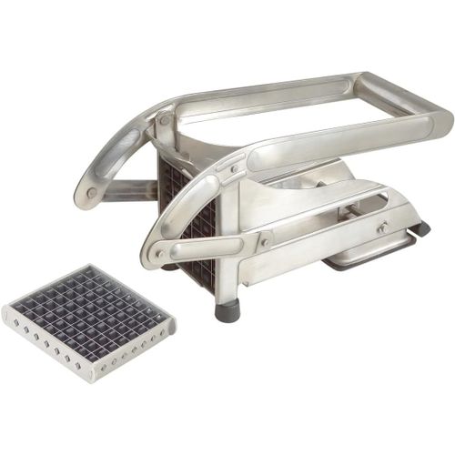 Coupe-Frites Ménager Professionnel Inox Sur Ventouse - Coupe Légumes, Accessoires Frites Maison, Coupe Frites Manuel - 2 Couteaux - 10 Mm Et 8 Mm, Silver[Kit6503718]