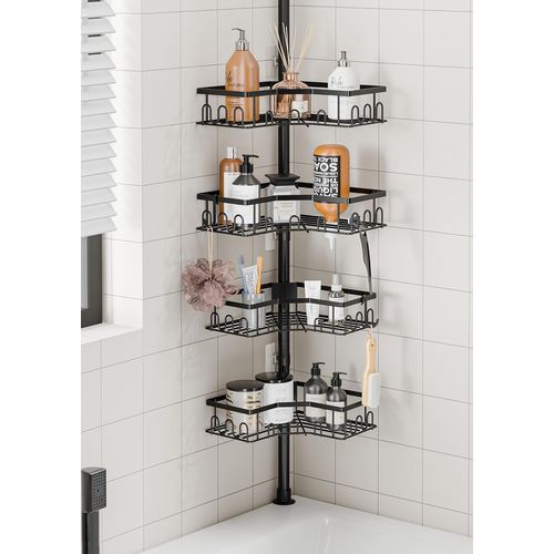 Etagere Douche, Etagere Telescopique Douche Sans Percage, Tablette D'angle Réglable En Hauteur Avec 4 Paniers, Salle De Bain, Cuisine (Noir)[Kit6505825]