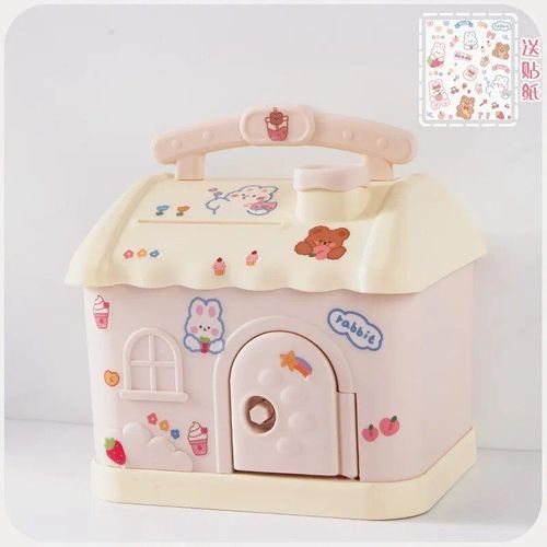 Rose - Tirelire En Forme De Maison Pour Enfants, Coffre-Fort De Rangement, Tirelire Avec Serrure À Clé, Boîte À Monnaie Créative, Cadeau De Noël Pour Enfants, Offre Spéciale