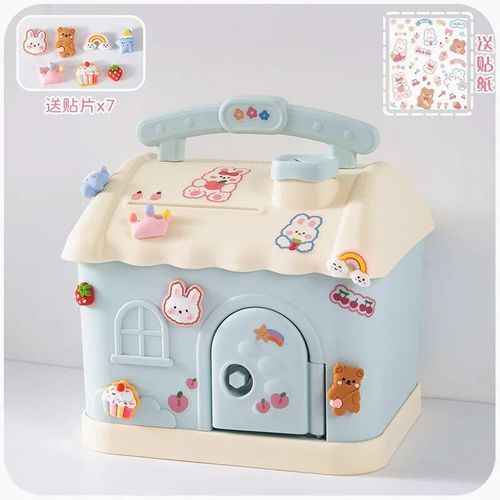 Pasteur Bleu - Tirelire En Forme De Maison Pour Enfants, Coffre-Fort De Rangement, Tirelire Avec Serrure À Clé, Boîte À Monnaie Créative, Cadeau De Noël Pour Enfants, Offre Spéciale