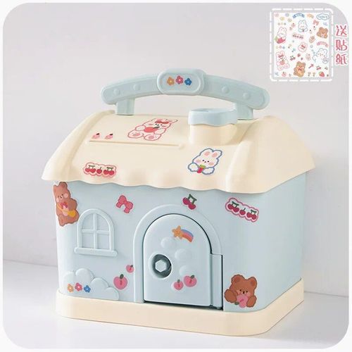 Blue - Tirelire En Forme De Maison Pour Enfants, Coffre-Fort De Rangement, Tirelire Avec Serrure À Clé, Boîte À Monnaie Créative, Cadeau De Noël Pour Enfants, Offre Spéciale