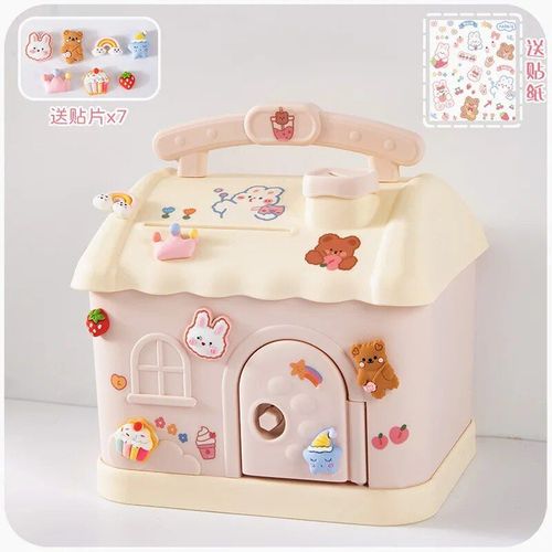 Paster De Rose - Tirelire En Forme De Maison Pour Enfants, Coffre-Fort De Rangement Pour Pièces De Monnaie, Coffres-Forts À Clés, Cadeau De Noël Créatif